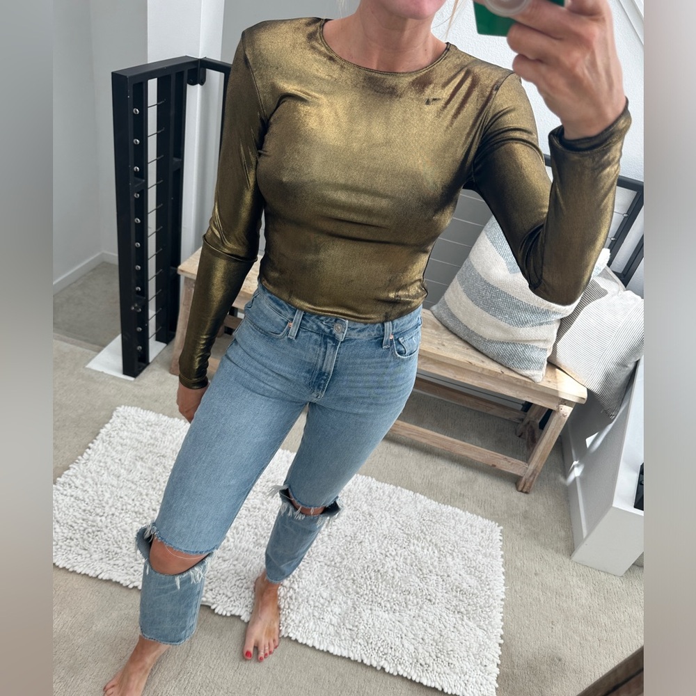 American Apparel Gold Metallic Long Sleeve Bodysuit | Size M
